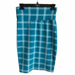 Lularoe Cassie Stretchy Pencil Skirt Teal White Windowpane - Size XS